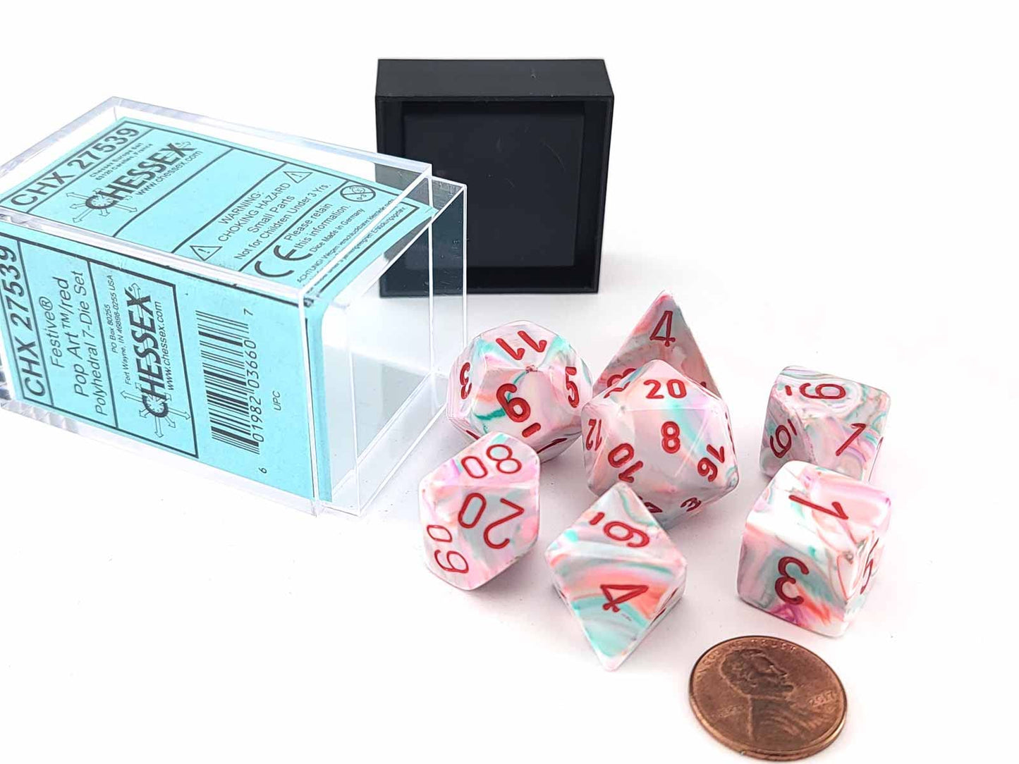 DND Dice Set - Chessex D&D Dice-16mm Festive: Pop Art & Red Limited Edition Plastic Polyhedral Dice Set-Dungeons and Dragons Dic
