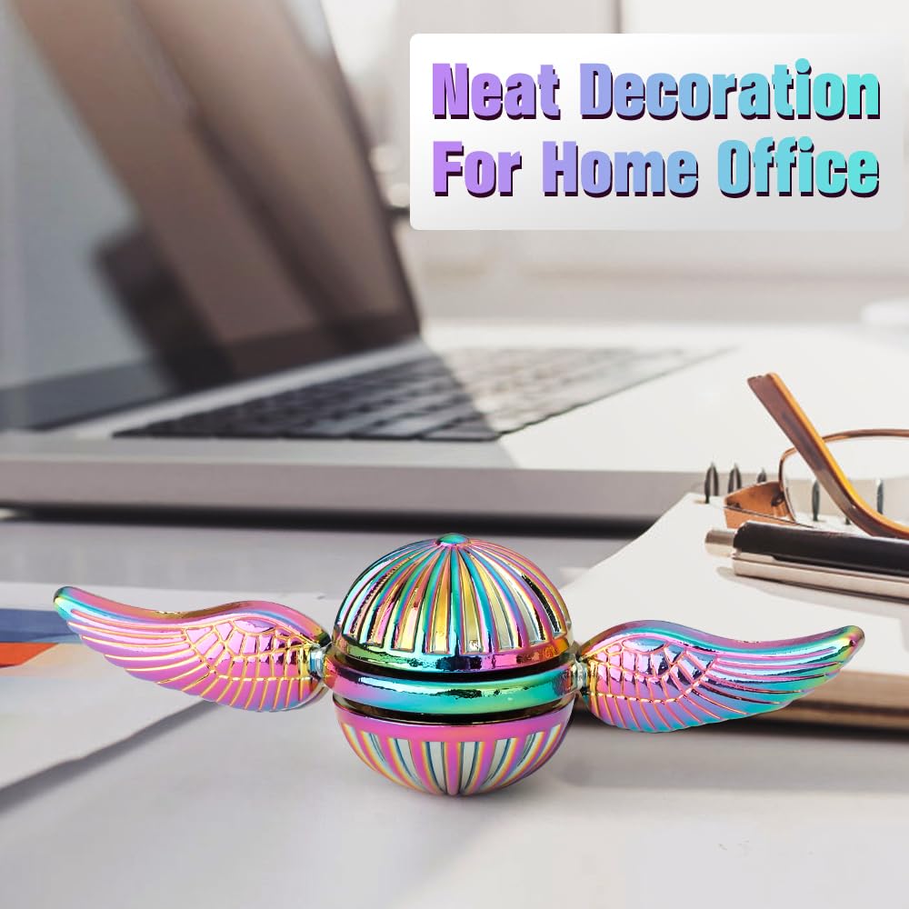 Rainbow Fidget Sphere Spinner Metal For Kids Adults, Edc Desk Toy Wings Finger Hand Spinner Spinning Toys Christmas Birthday Gifts For Boys Girls Stress Relief Anti-Anxiety Novelty Prize
