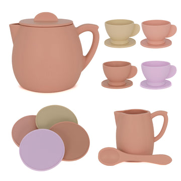 Babes Choice 12Pcs Silicone Tea Party Set For Little Girls - Pretend Play Eco-Friendly, Bpa Free Kids Tea Set, Dishwasher Safe T