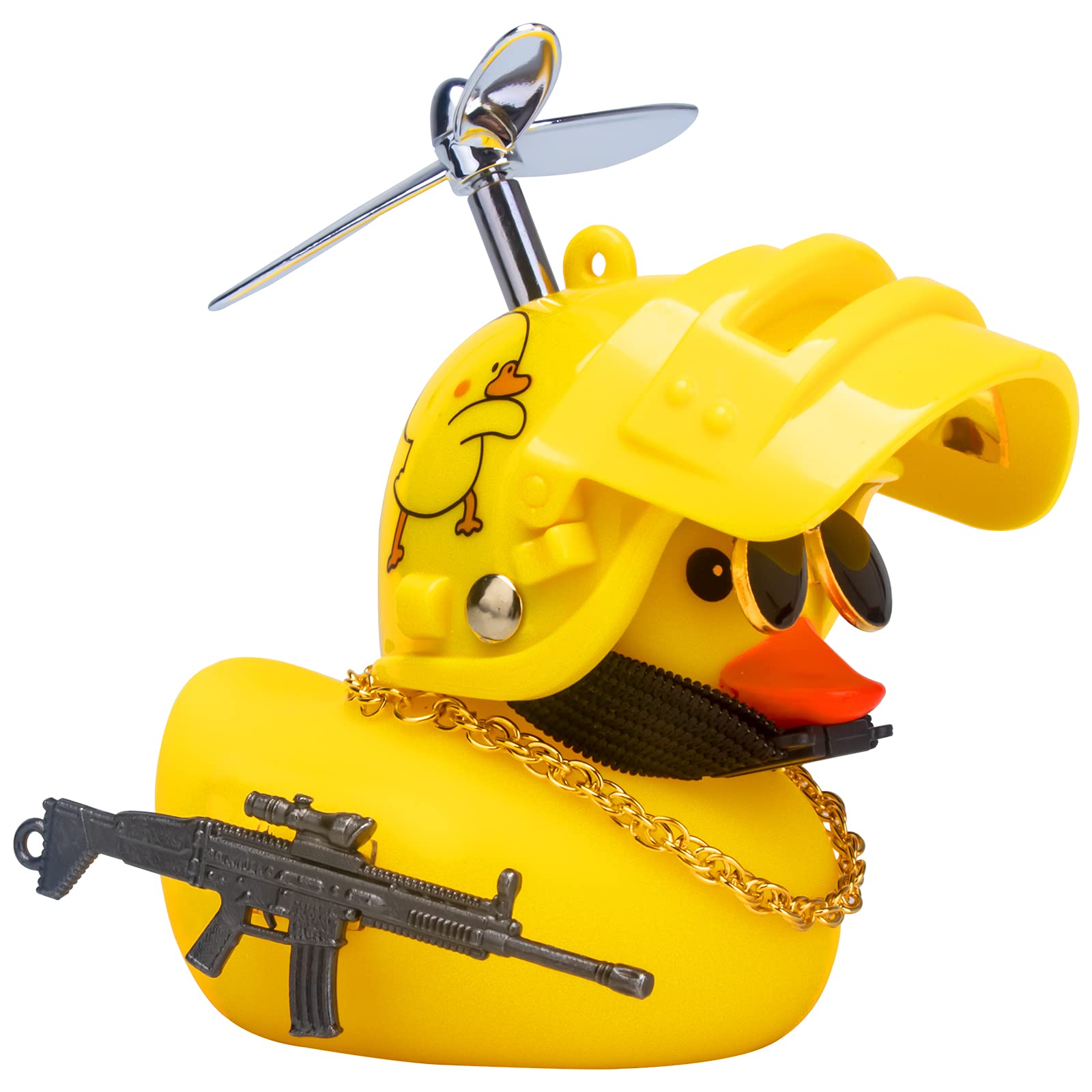 Wonuu Rubber Yellow Duck Toy Car Ornaments Cool Duck Car Dashboard Decorations With Propeller Helmet Sunglasses (Duck-Yellow G)