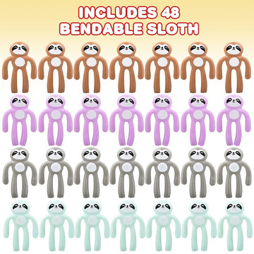 Artcreativity Mini Bendable Sloth Toys, Set Of 48, Bendable Animal Toys For Kids In Assorted Colors, Portable Stress Relief Toys For Kids, Fidget Toys For Boys And Girls And Zoo Party Favors