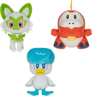 Pokemon Plush 3 Pack - 8-Inch Fuecoco, Quaxly, Sprigatito - Multicolor - Model PKW4010 - Soft Polyester