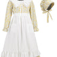 FORTMAC Prairie Dress Girls Pioneer Colonial Costume Floral 1800s Pilgrim Costume with Apron and Bonnet Yellow 7-8Y