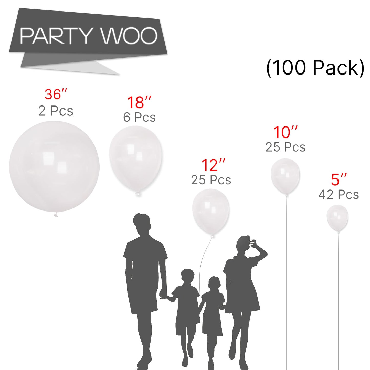 Partywoo Clear Balloons, 100 Pcs Transparent Balloons Different Sizes Pack Of 36 Inch 18 Inch 12 Inch 10 Inch 5 Inch Clear Balloons For Balloon Garland Or Balloon Arch As Party Decorations, Clear-Y2