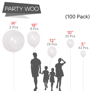 Partywoo Clear Balloons, 100 Pcs Transparent Balloons Different Sizes Pack Of 36 Inch 18 Inch 12 Inch 10 Inch 5 Inch Clear Balloons For Balloon Garland Or Balloon Arch As Party Decorations, Clear-Y2
