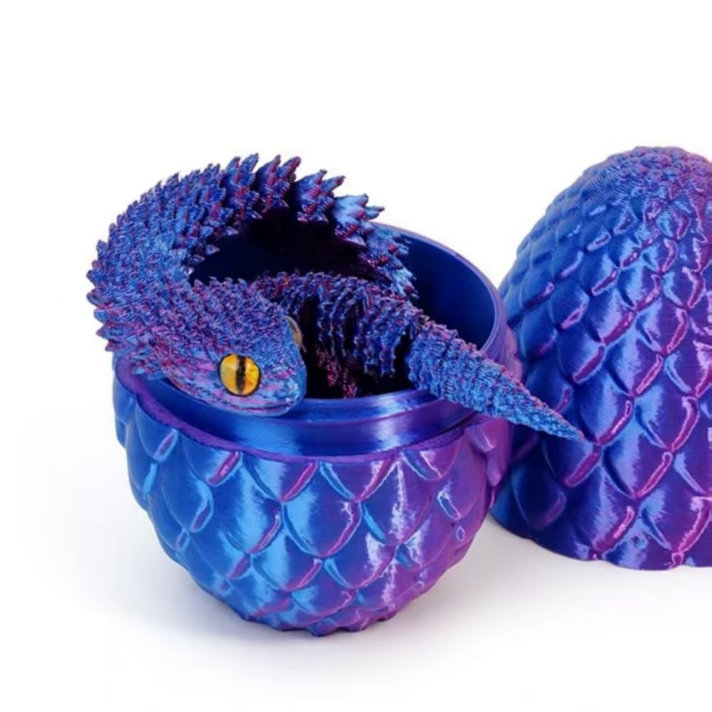 3D Printed Articulated Snake With Egg, Desktop Toy, Executive Desk Decoration,Articulated Snake In Egg (Laser Purple Snake)