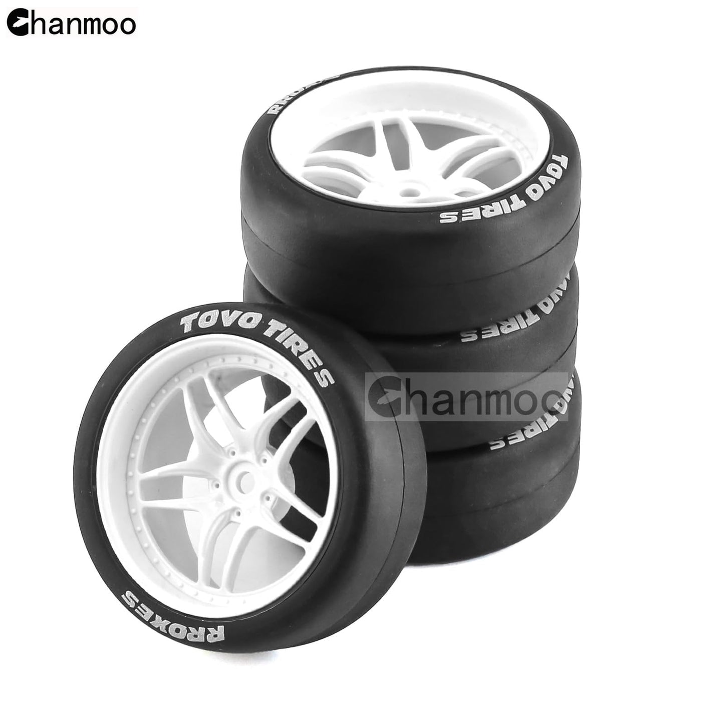 Chanmoo 1/10 RC Drift Tires and Plastic Wheels Rims Rally Racing Tyres 12mm Hex for 1:10 Scale On Road Touring Street Car Tamiya