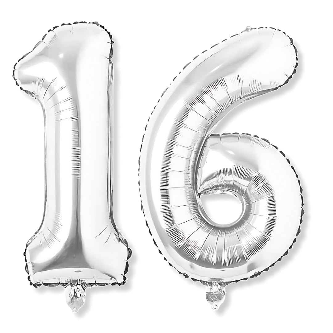 Flyloons 16 number Silver Foil Balloon 16 inch Size Birthday Decoration Items Pack of 2 | 16th Year Balloons | Sixteen