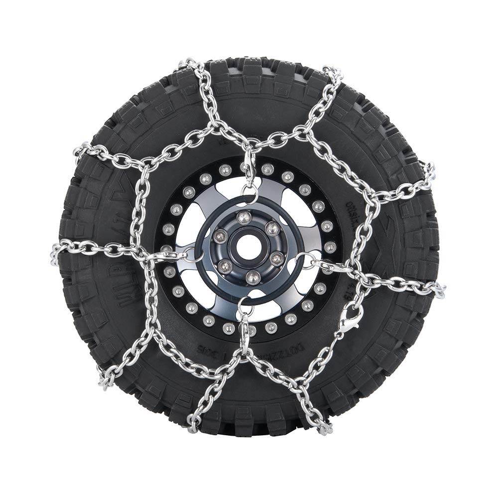 WEFEINO 4Pcs 1.9/2.2inch Wheel Tires Metal Snow Chains for 1/10 TRX-4 Axial SCX10 90046 RC Crawler Car (105MM)