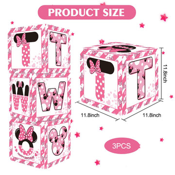 Toniful Pink Mouse 2Nd Birthday Party Supplies Pink Balloon Box With Letters