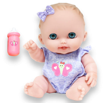 JC Toys Lil Cutesies 8.5" Posable Vinyl Baby Doll - Lulu with Blue Eyes, Removable Outfit, Ages 2+