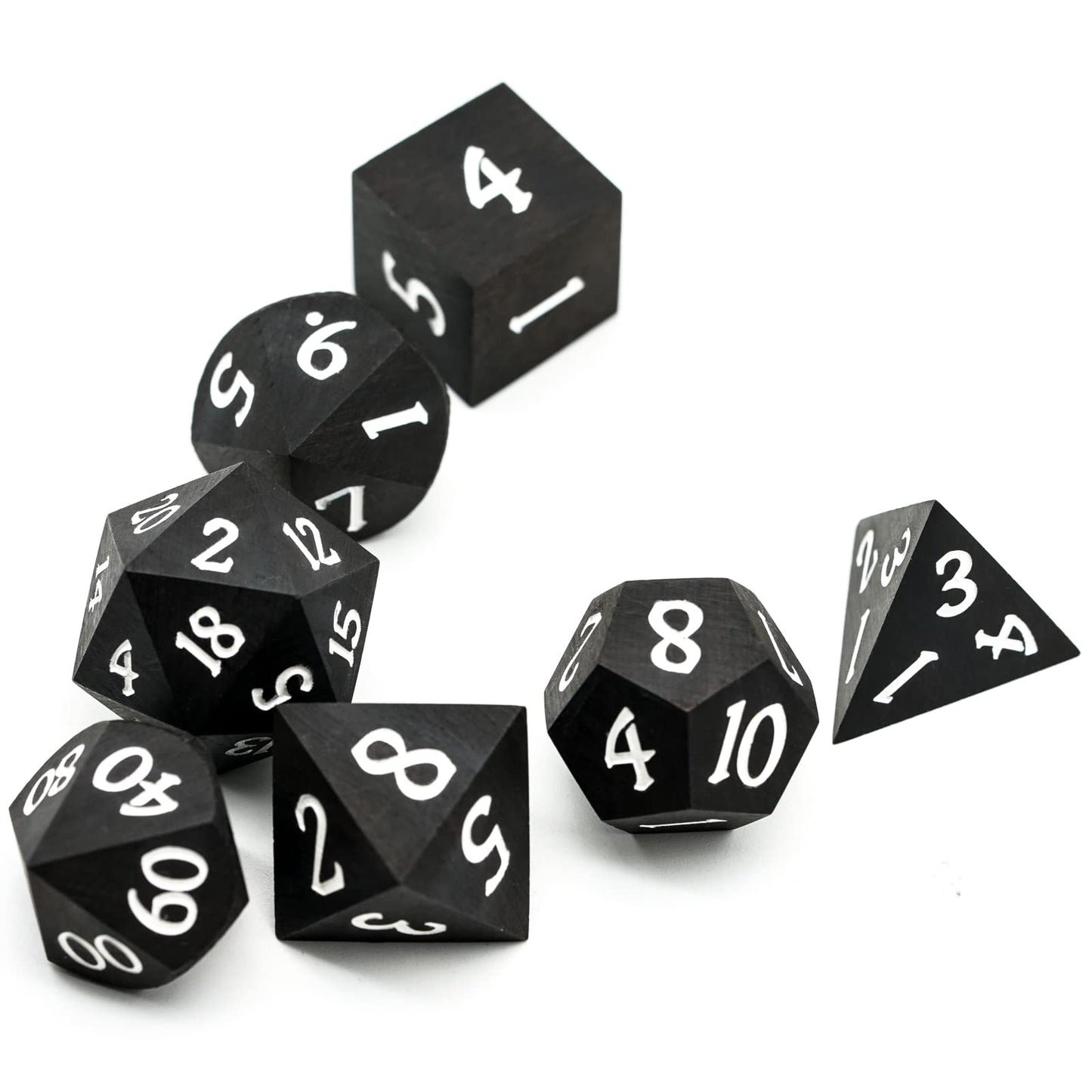 HDdais Wood DND Dice Set, 7PCS Black Polyhedral Dice Set, RPG D&D Dice Made with Ebony Wood for Dungeons and Dragons Role Playin