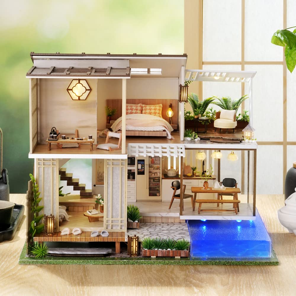 Spilay Dollhouse Miniature DIY Kit, 1:24 Scale Wooden Craft with Music Box, 11.41x9.25x9.45 IN, Elegant Quiet Design