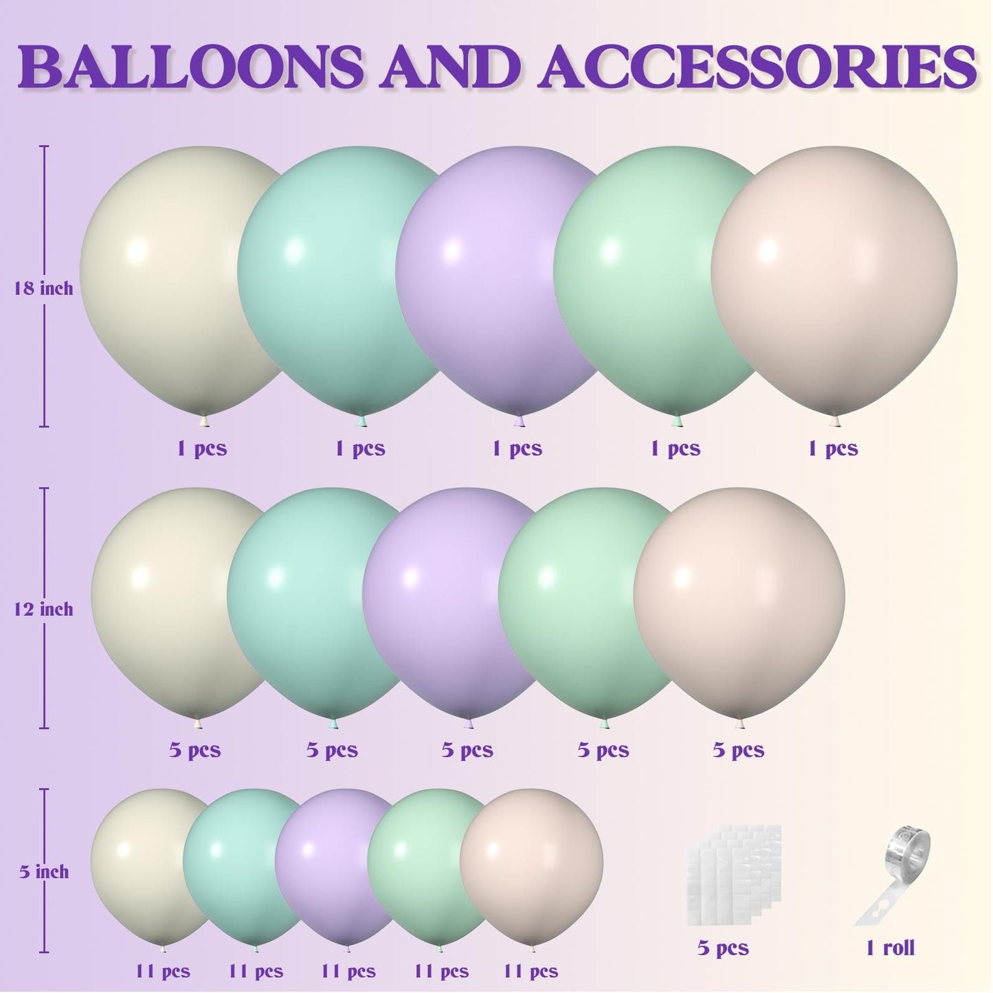 Pastel Balloon Garland Kit,5 12 18 Inch Balloons For Happy New Year 2024 Birthday Party Baby Shower Graduation Wedding Holiday Party Decoration