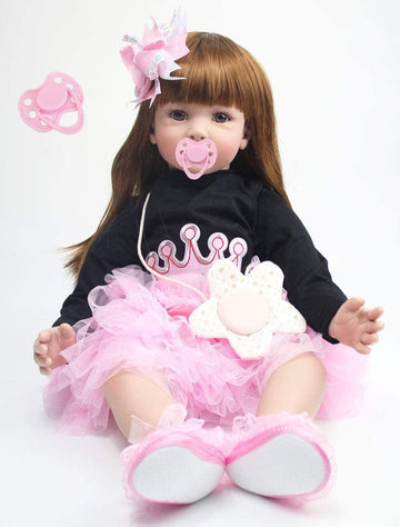 Angelbaby 24 inch Beautiful Long Hair Reborn Toddler Girl Dolls Realistic Silicone Reborns Confortable Touch Weighted Babies wit