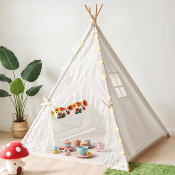 Kids Teepee Tent with Starry Lights  Ground Mat and Pockets  Teepee Tent for Kids Indoor & Outdoor Use  Foldable Play Tents for Boys & Girls  Washable Toddler Playhouse for Birthdays & Holidays