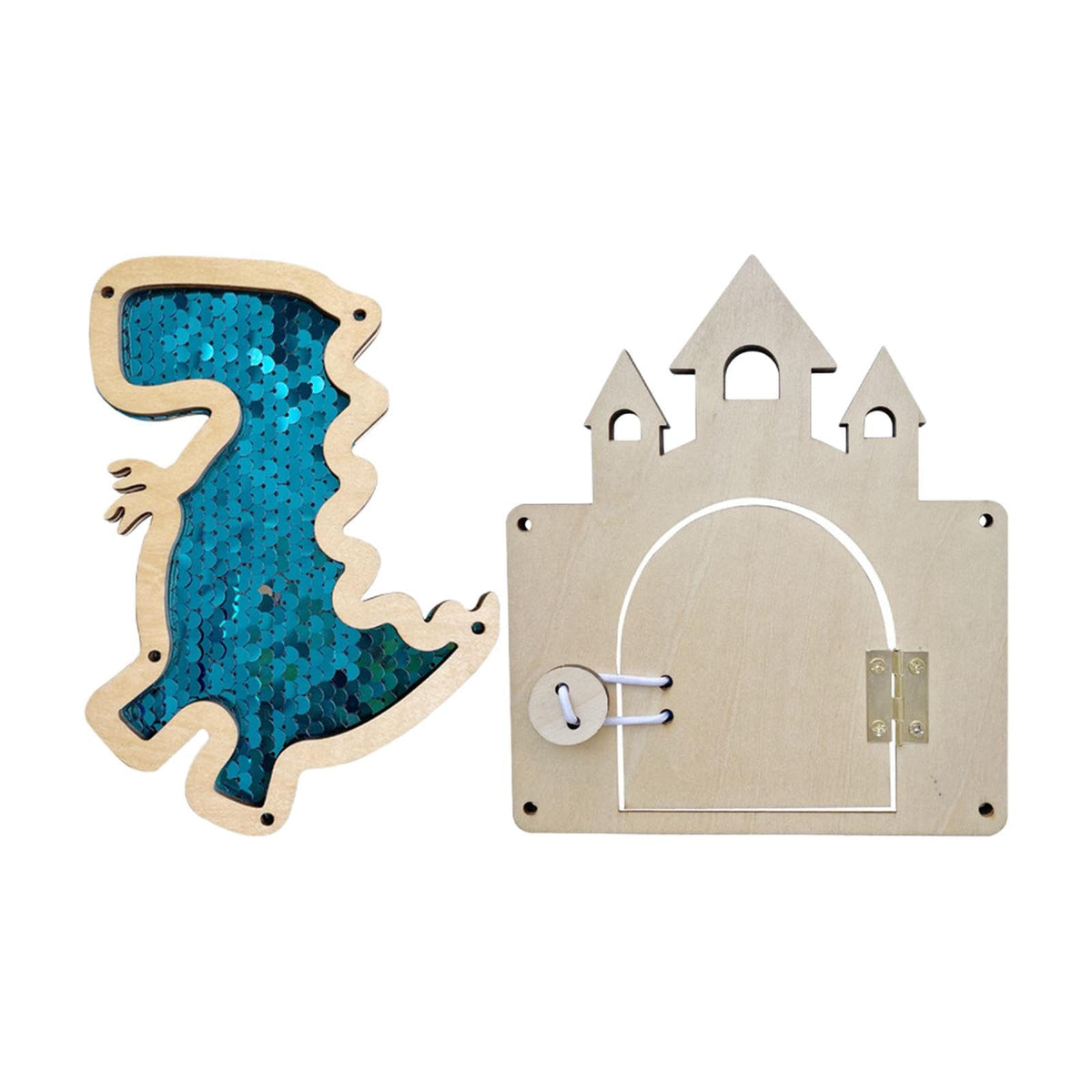MERISHOPP 2 Pieces Montessori Busy Board DIY Material Learning Activity Toy Girls Boys Dinosaur Blue| Baby Learning Toy | Infant