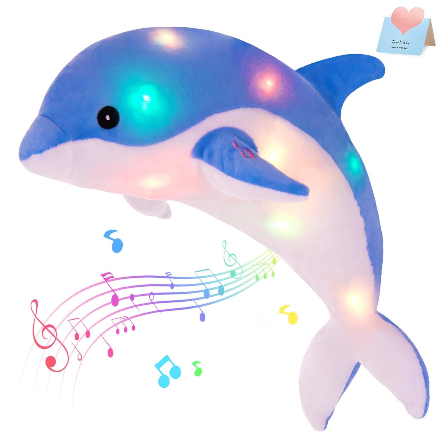 Glow Guards Musical Plush Dolphin Toy with LED Night Lights, 18" Soft Sea Animal for Kids, Nursery Songs, Ideal Birthday Gift