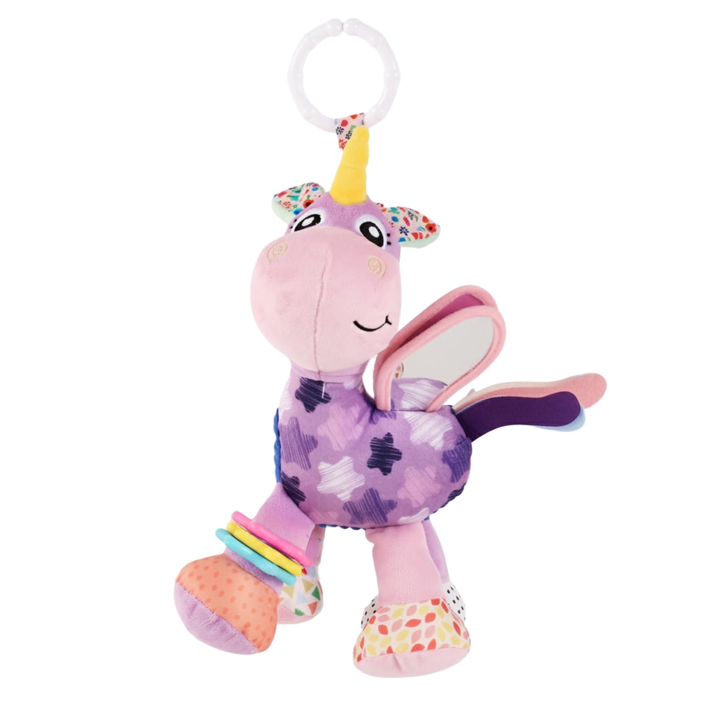 Nuluv Activity Unicorn Baby Toy With Rattle, Crinkle, Mirror And Hanging Ring, Soft Sensory Plush Toy For Playtime Fun NonToxic