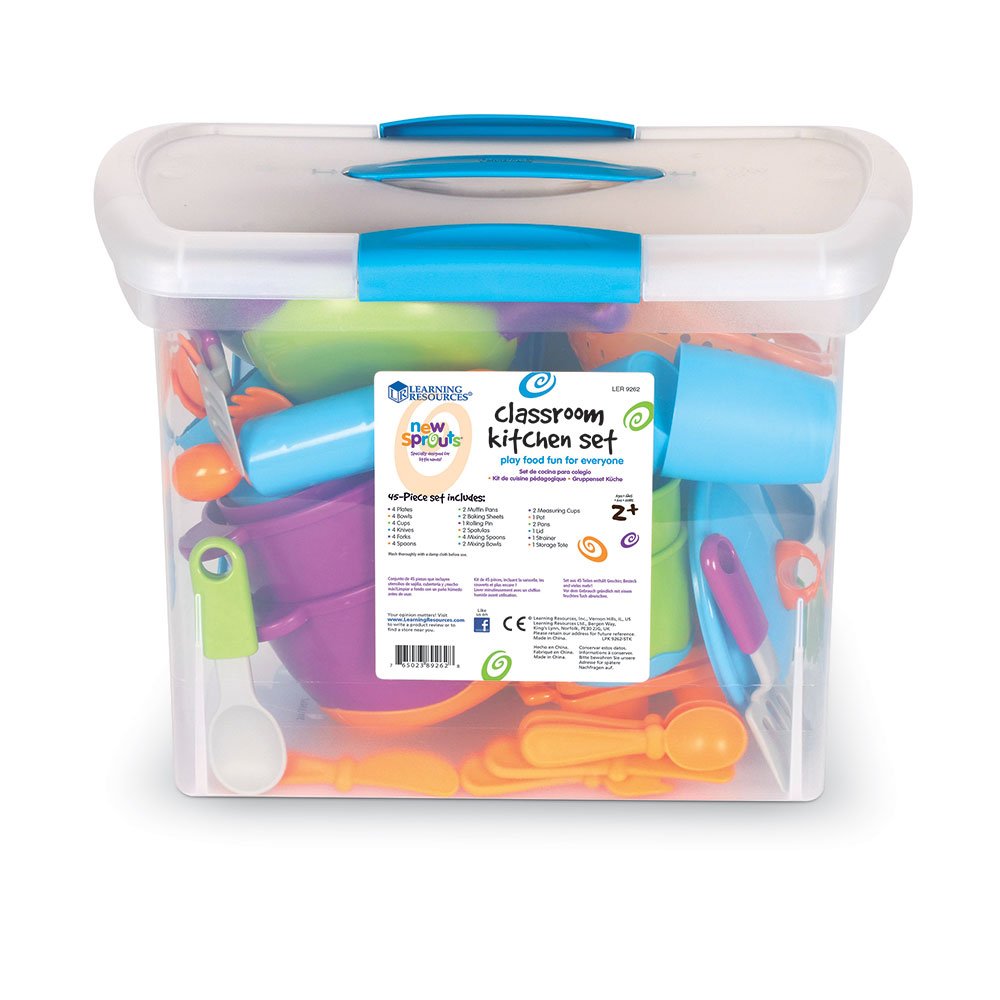 Learning Resources New Sprouts Classroom Kitchen Set - 45 Pieces, Ages 2+ Pretend Play Food for Toddlers, Preschool Learning Toy