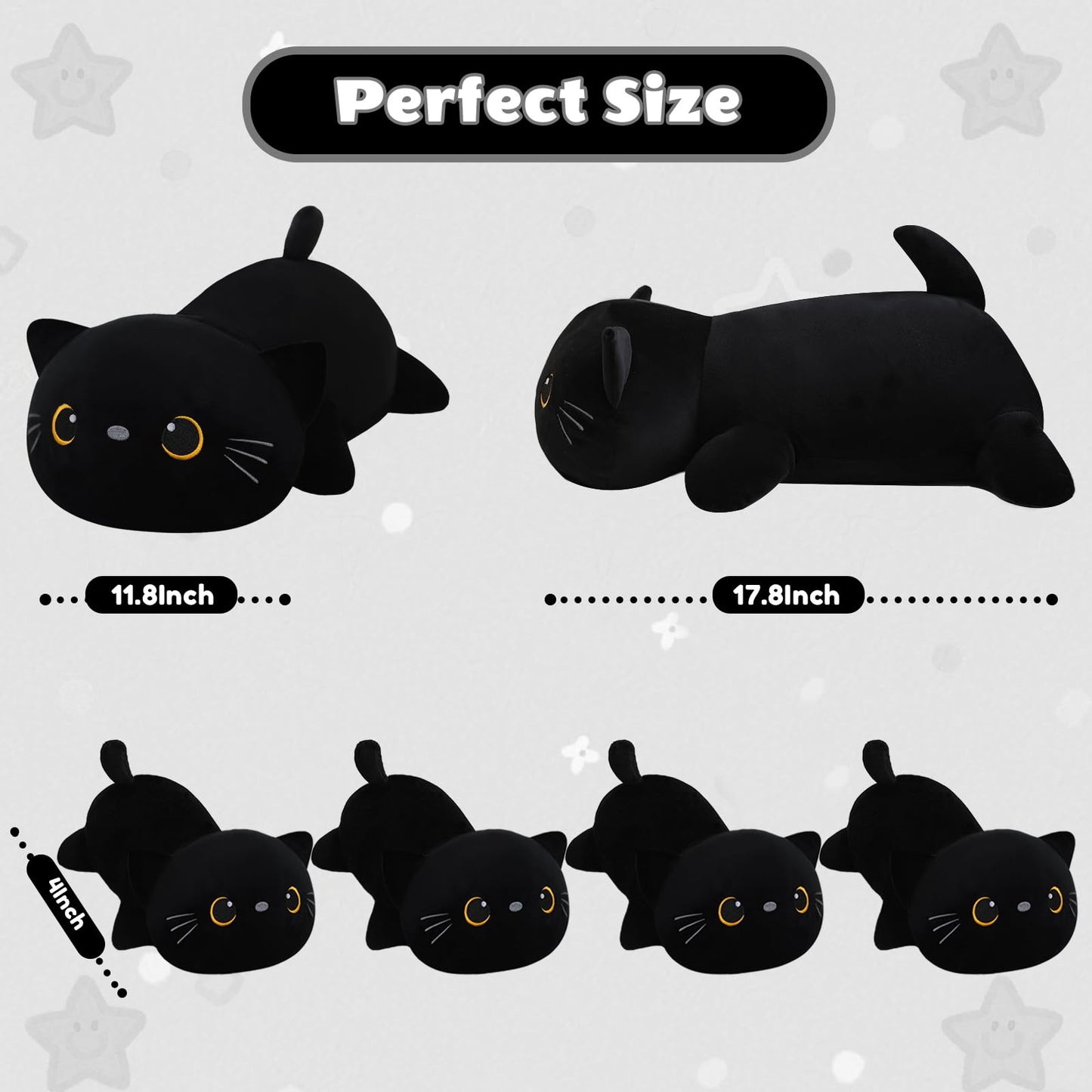 Sqeqe Black Cat Mommy Stuffed Animal With 4 Babies Cat In Her Tummy, Cute Black Cat Plush Toys For Kids, Gifts Ideal For Christm
