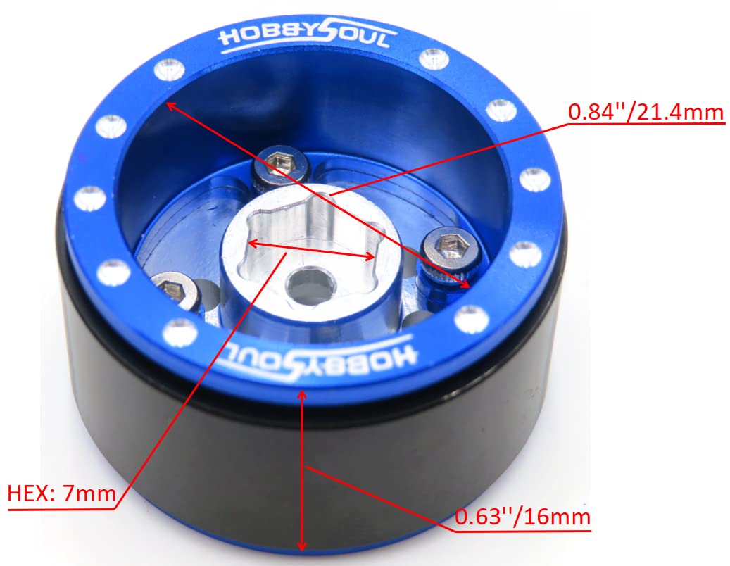 Hobbysoul Adjustable Offset 1.0 Beadlock Wheels Blue Silver, Heavy Rc 1.0 Wheels 7Mm Hex Rims For 1/18 Traxxas Trx4M Axial Scx24