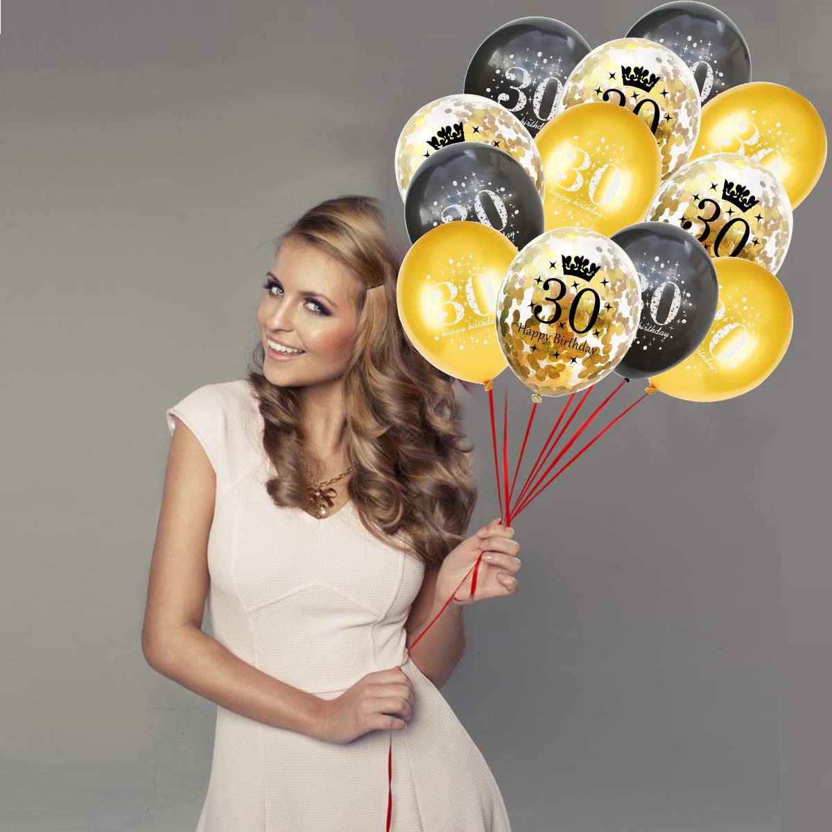 Jonhamwelbor 30Th Birthday Balloons Gold And Black Party Decorations 15 Pack 12 Inch Latex And Confetti Balloon Printed With Hap