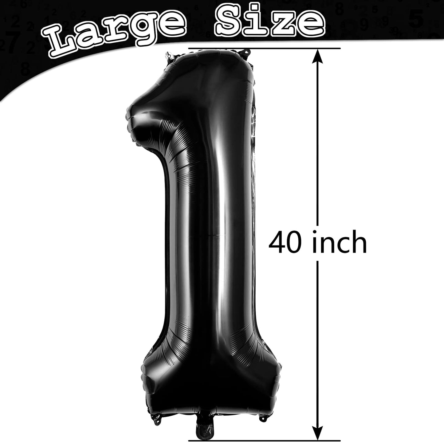 Large Black Number 1 Balloons, 40 Inch Foil Balloons, Giant Number Balloons For Women/Men Birthday Party Anniversary Celebration