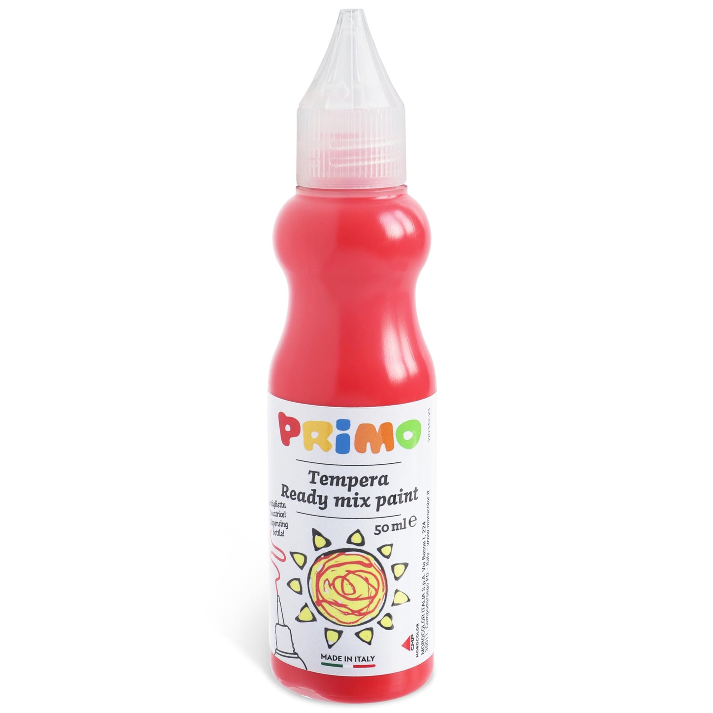 PRiMO Tempera Paint Bottle, 50ml, Vermillion, Non-Toxic, Ergonomic, For Young Artists