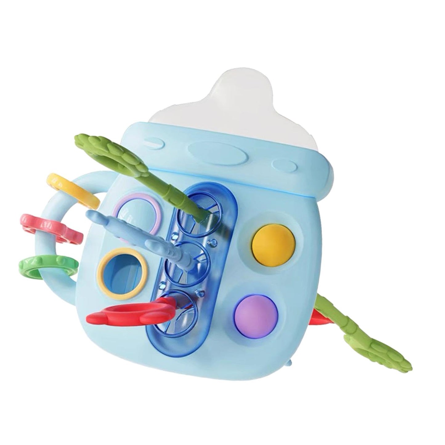 Trendivibe Cute Bottle Shaped Teething Toy Rattle Toy For Girl And Boys 3 To6 Months Babies Blue 12X12Cm| Baby Learning Toy | In