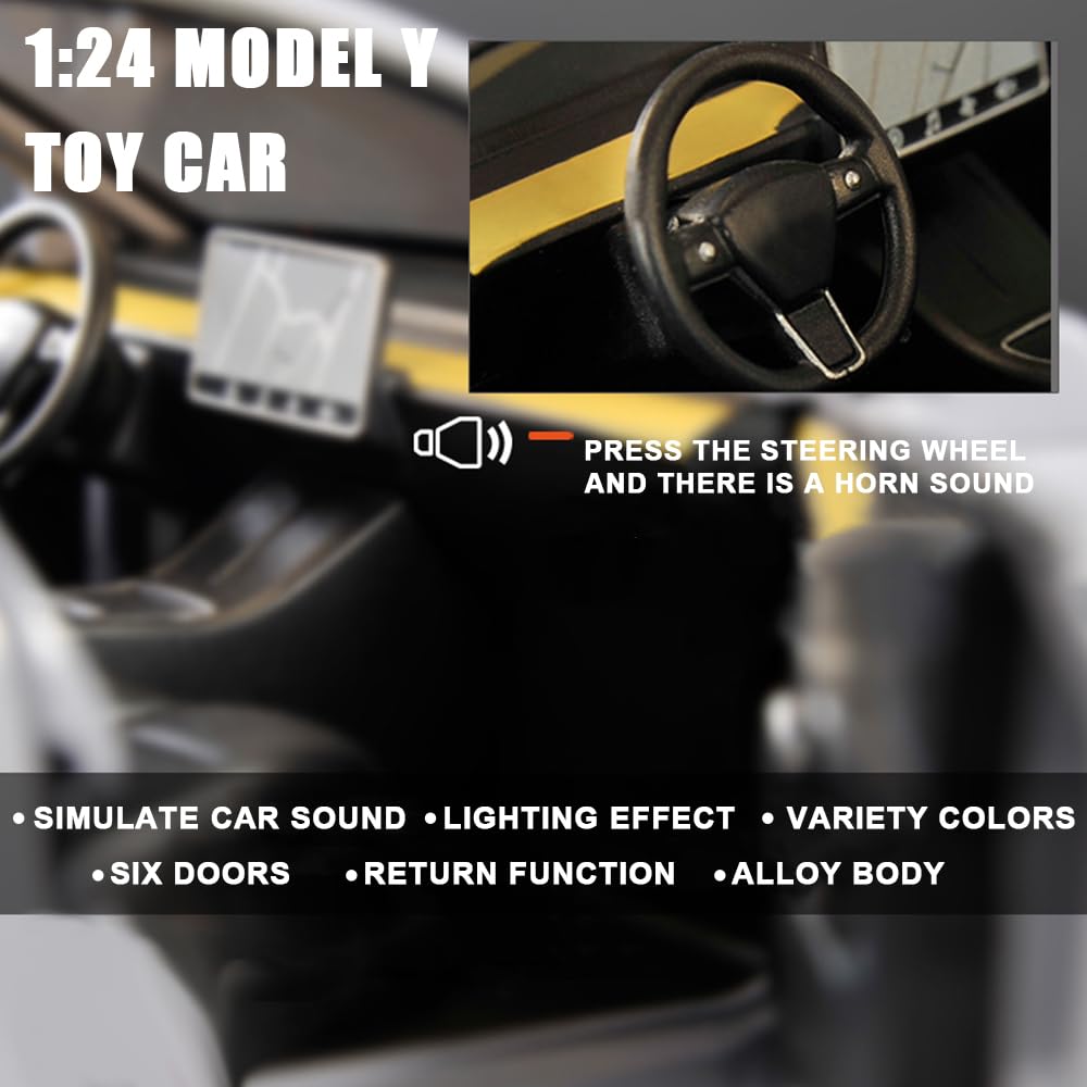 1/24 Model Y Toy Car, Alloy Diecast With Light, Pull Back & Big Size, Perfect For Kids & Adults, Birthday Gift (Blue)