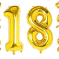 Shopping Time Golden Number Foil Balloons  (32 Inch) (18 Number)