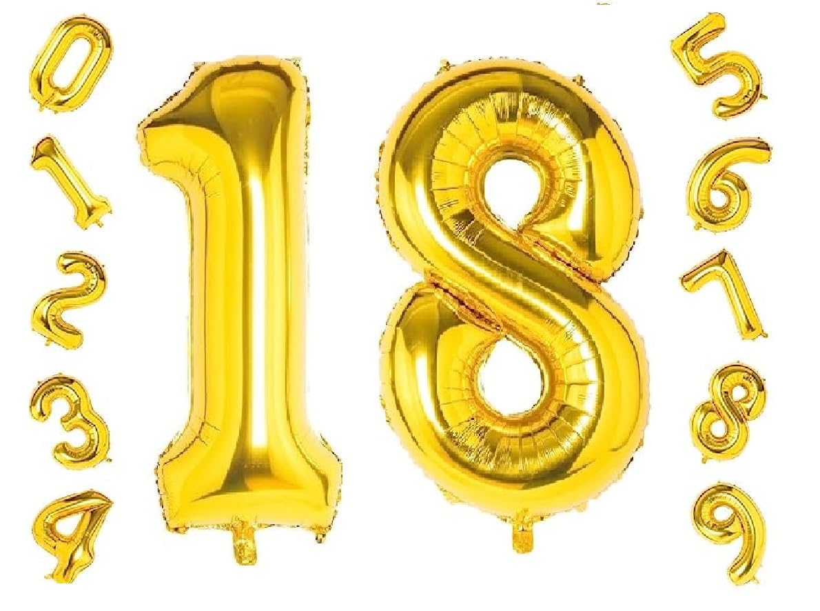 Shopping Time Golden Number Foil Balloons  (32 Inch) (18 Number)