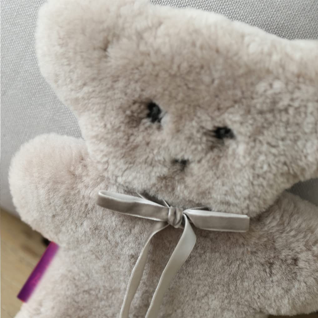 Funlife 100% Australian Soft Cuddly Sheepskin Flat Teddy Bear For Baby Birthday Gift,Gray