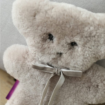 Funlife 100% Australian Soft Cuddly Sheepskin Flat Teddy Bear For Baby Birthday Gift,Gray