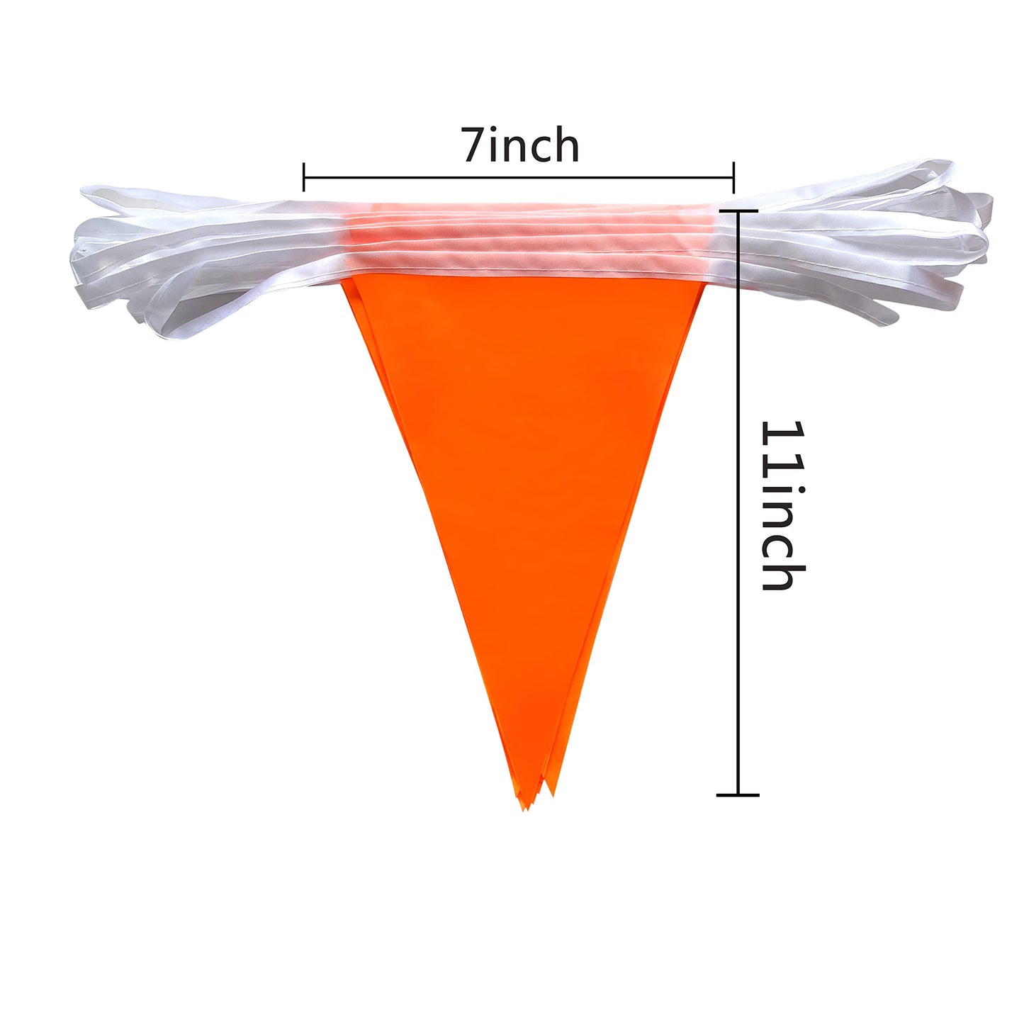 Consummate 100ft Orange Pennant Banners - 60PCS Plastic Triangle Flags for Parties, Grand Openings, Kids' Birthdays