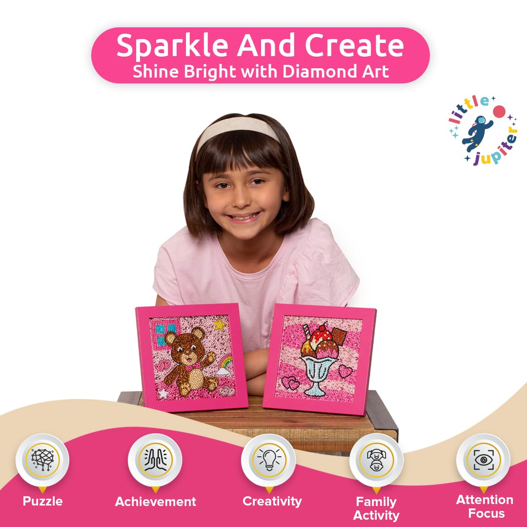 Little Jupiter Diamond Art Kits for Kids w/ 7 1/8  x 7 1/8  Frame - Kids Diamond Art - Kids Diamond Art Kits - Kids Diamond Art