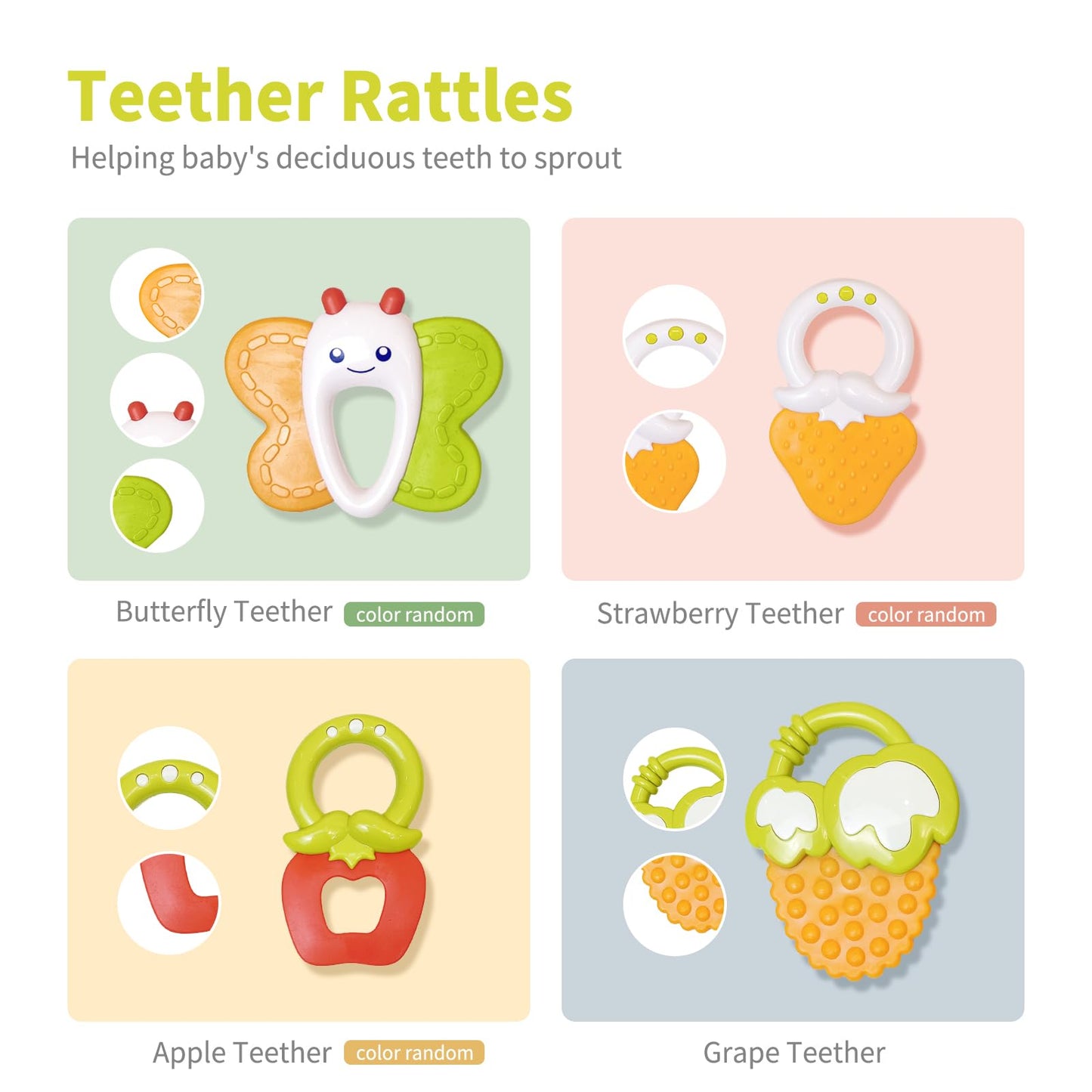 Cuterabit 12Pcs Baby Rattles Toys Set With Storage Case, Teething Toys For Babies, Newborn Christmas Gift For Baby Infant Boys And Girls 0 1 2 3 4 5 6 7 8 9 10 11 12 Months