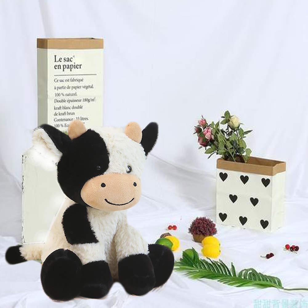 CHELEI2019 Cow Plush Stuffed Animal Toy - Soft, Cuddly, 9" White Cotton for Kids