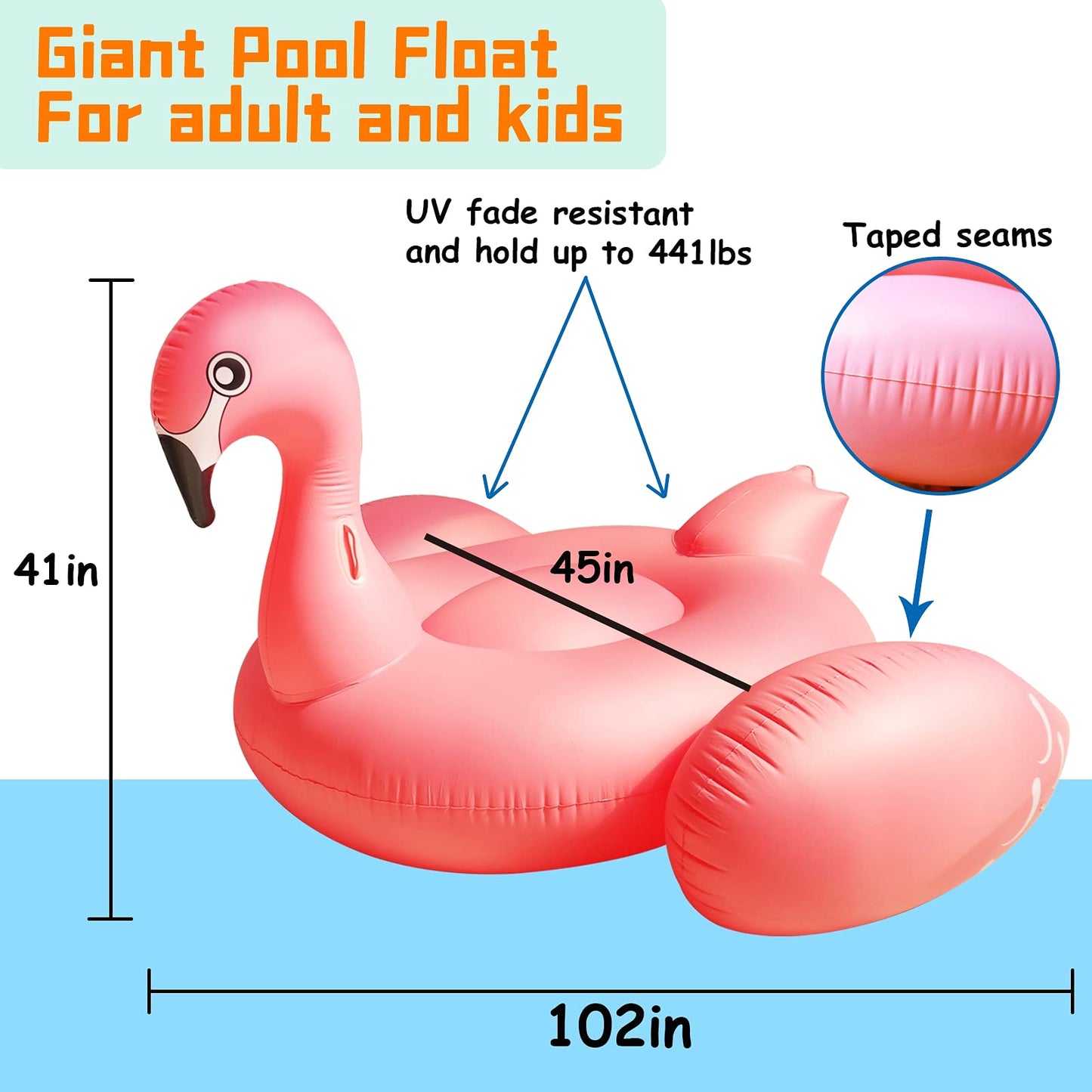 TURNMEON Giant Pink Flamingo Pool Float - Extra Large Inflatable Ride-on Raft for 2-4 Players, Ideal for Summer Beach and Pool Parties