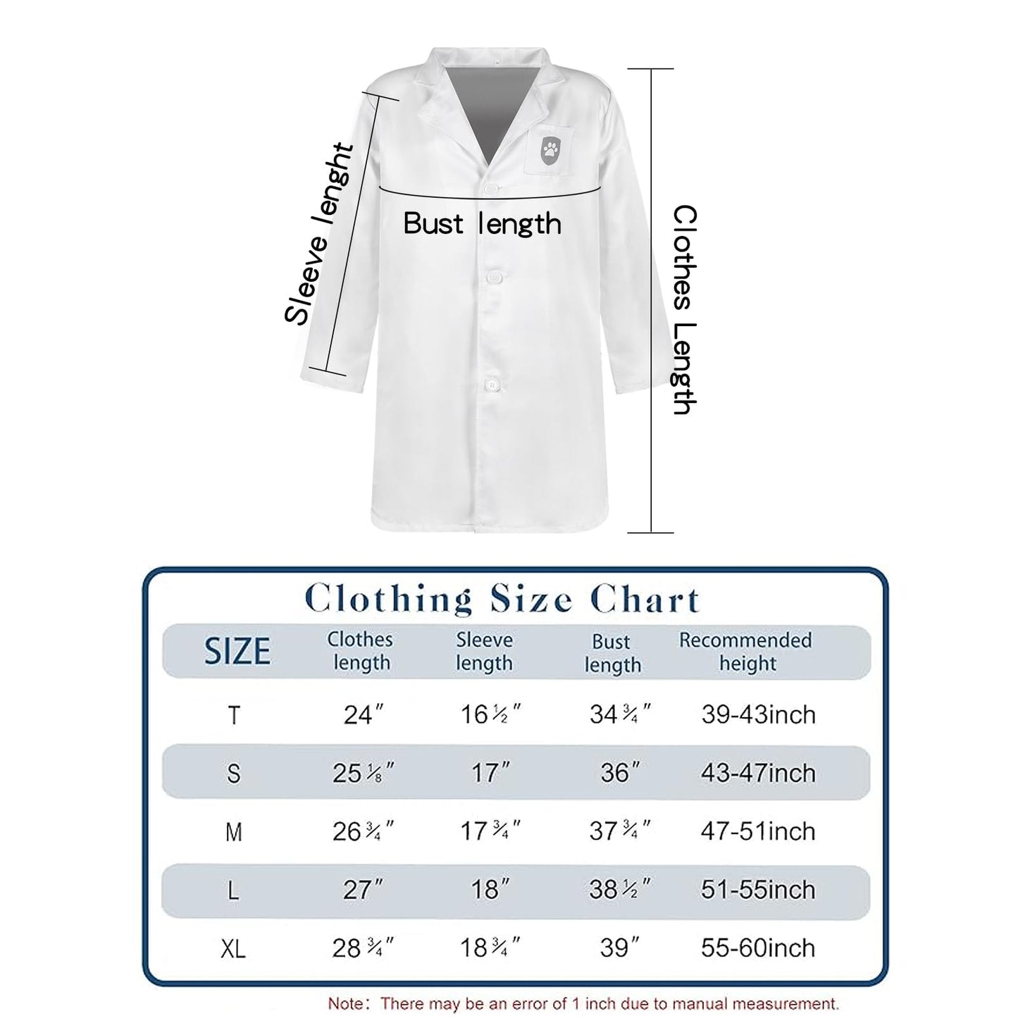 S3Xy-Fiv5 Kids Doctor & Nurse Costume - Pretend Play Dress Up Party - White, 3-4 Yrs, 110Cm