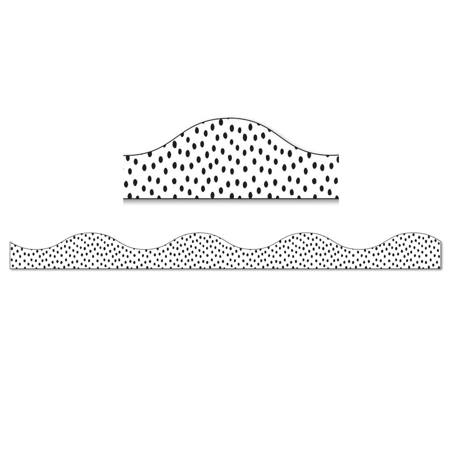 Ashley Productions Magnetic Scallop Border, Black Messy Dots On White, 12 Feet Per Pack, 6 Packs