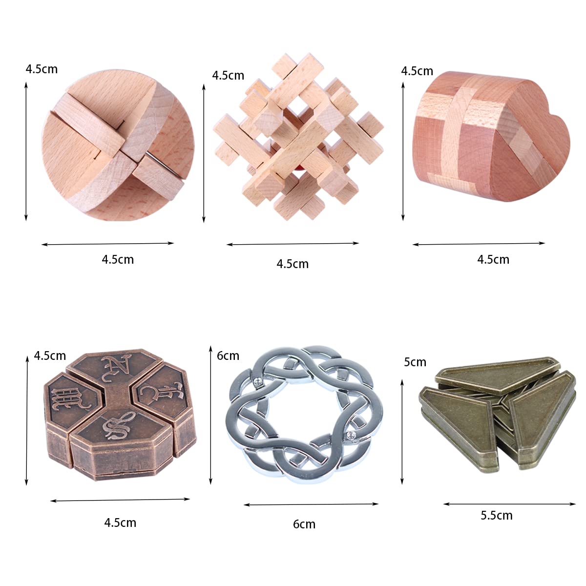 Brain Teaser Puzzle for mature-themeds Puzzles Metal Hole Lock mature-themed Educational Toy Jigsaw IQ Puzzle(6 Pack) (Bronze)