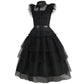 Lauphie Black Wednesday Addams Costume Dress For Girls Halloween Costumes Cosplay Party Dress With Accessories 4-12Y