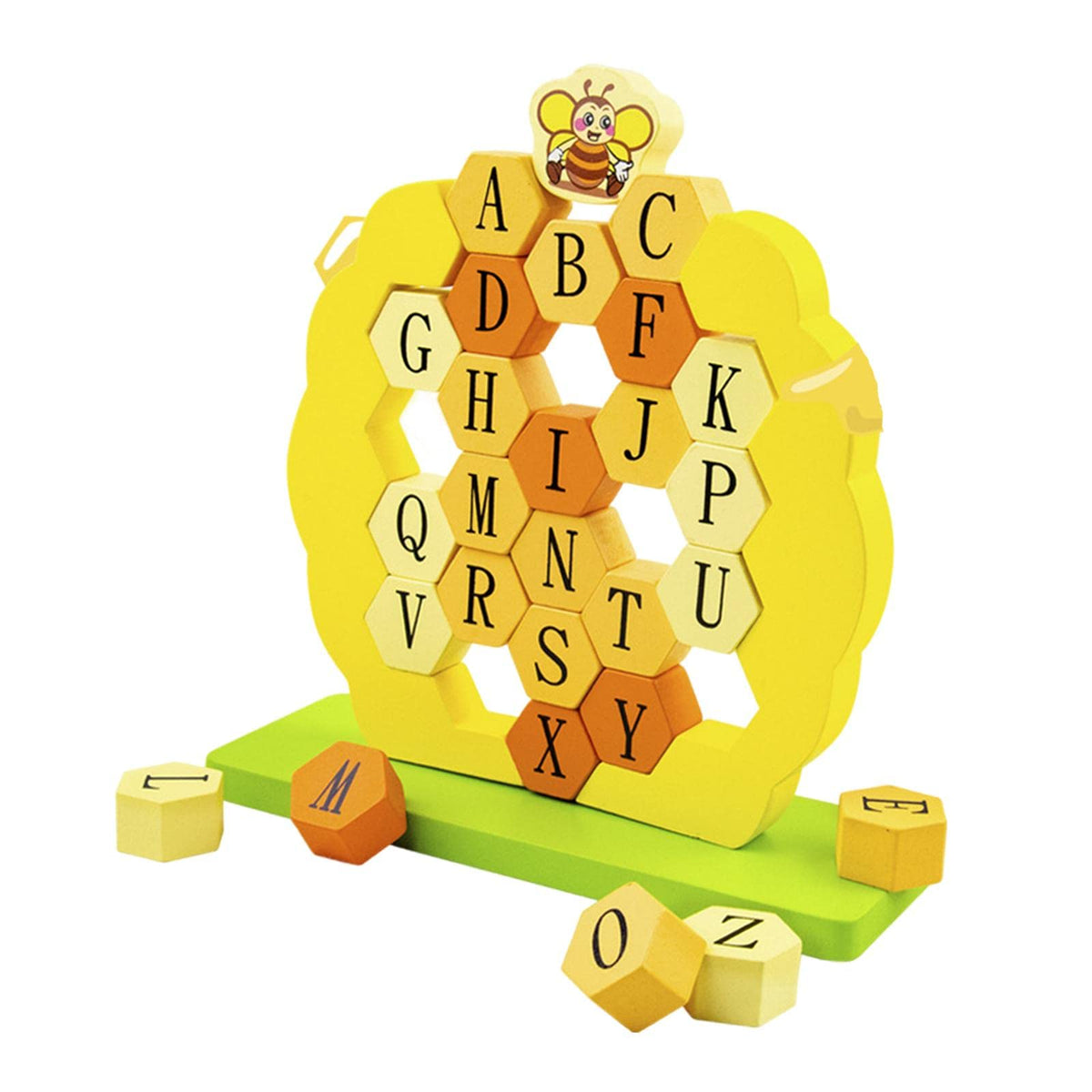 ATORSE Wood Honeycomb ABC Alphabet Puzzle Stacking Game Board Sensory Toys Gift