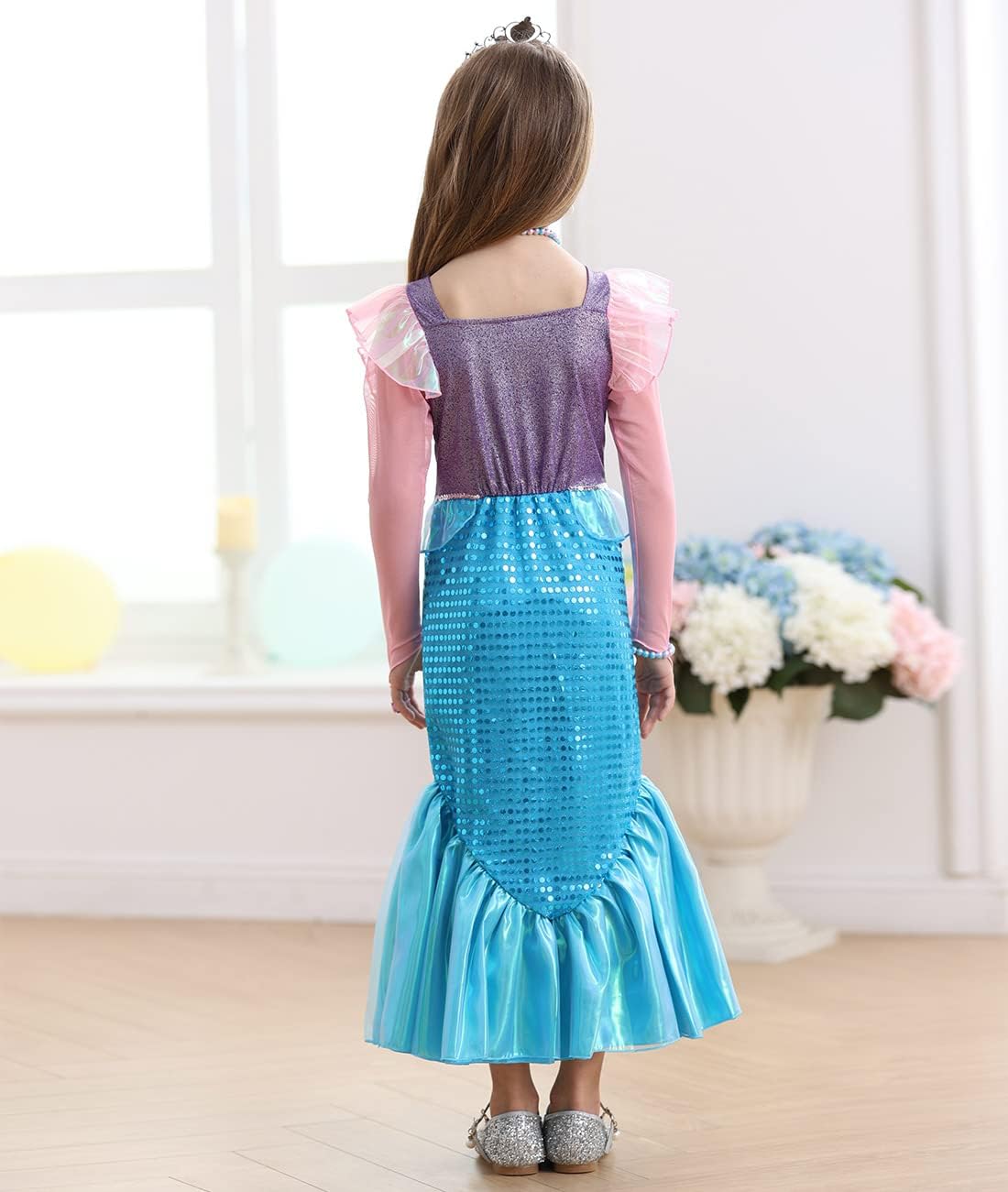 Luzlen Little Girls Mermaid Princess Costume Party Dress For Toddler Kids Baby Halloween Dress Up, 5-6 Years(Tag 130)