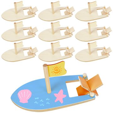 Amersumer 10 Pcs DIY Toy Wood Boat Craft Kits, Mini Wooden Sailboat Kits, Paddle Boats Paint and Decorate for School Projects, M