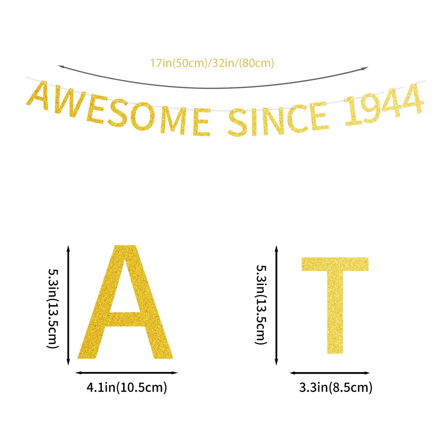 Awesome Since 1944 Banner Pre-Strung Happy 80Th Birthday Banner Gold Glittery 80 Eighty Years Old Birthday Party Decorations For