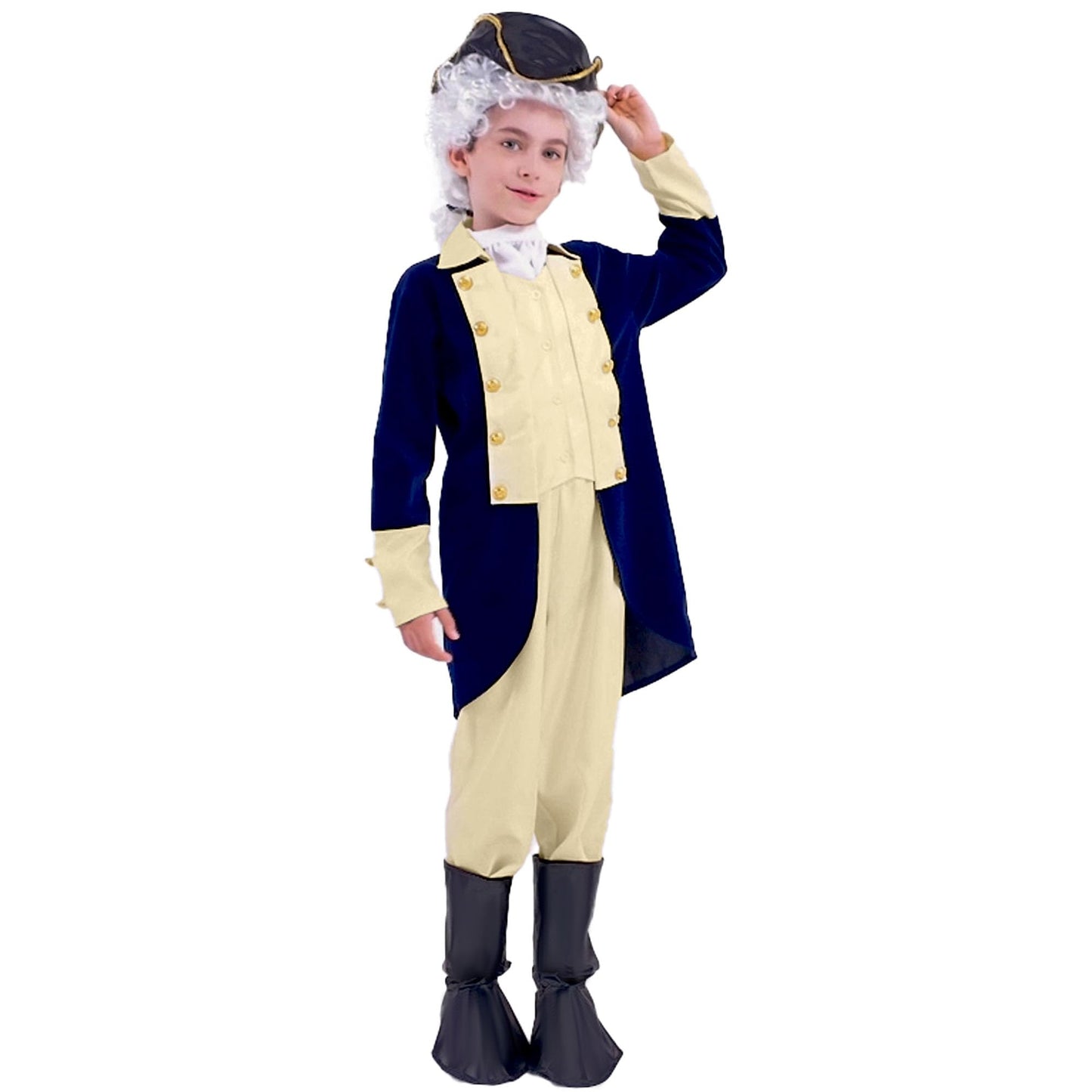 Yunsuelo George Washington Costume For Boys, Kids George Washington Costume With Wig Halloween Alexander Hamilton Colonial Costu