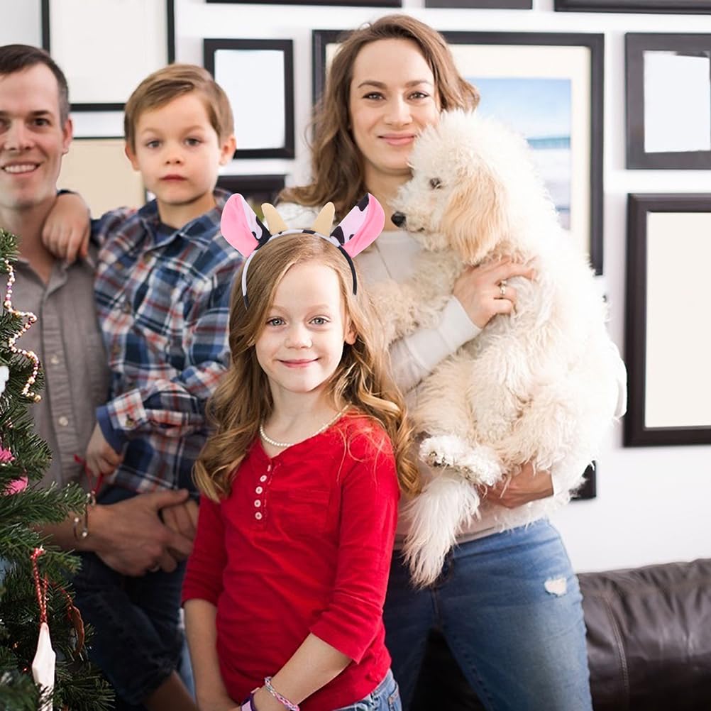 ABOOFAN 8Pcs Animal Headband with Cow Print Horns and Ears, Elastic Hair Hoop for Halloween, Christmas Party, Cosplay Costume Ac